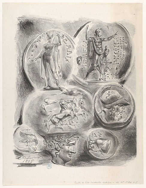 Studies of Seven Greek Coins 1825-Eugène Delacroix, Poster Print Wall Art