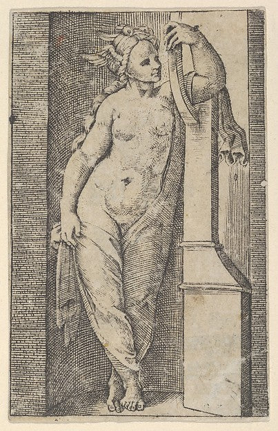 Woman with a winged head standing in a niche c1510–27-Marcanto, Poster Print