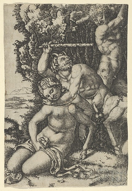 A satyr fighting for a nymph c1510–40-Anonymous, After Marcant,16x12"(A3) Poster