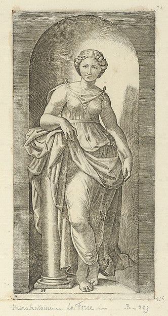 Fortitude or Strength personified by a woman standing in a nic, Poster Print