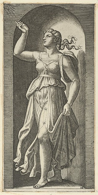 Faith personified by a woman standing in a niche pointing to, Poster Print
