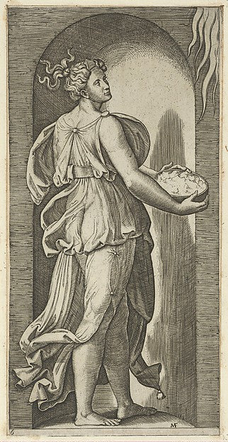 Hope personified as a woman standing in a niche facing right , Poster Print