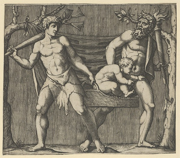 Two Fauns Carrying a Child c1513–15-Marcantonio Raimondi c148, Poster Print