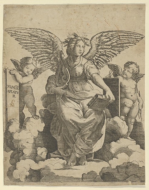 Poetry personified as a winged woman c1515–50-Anonymous, After, Poster Print