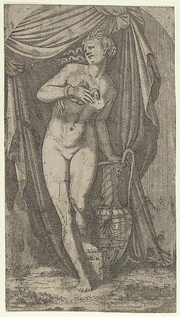 Cleopatra Bitten by an Asp 1540–56-Léon Davent, After Agostino,16x12"(A3) Poster