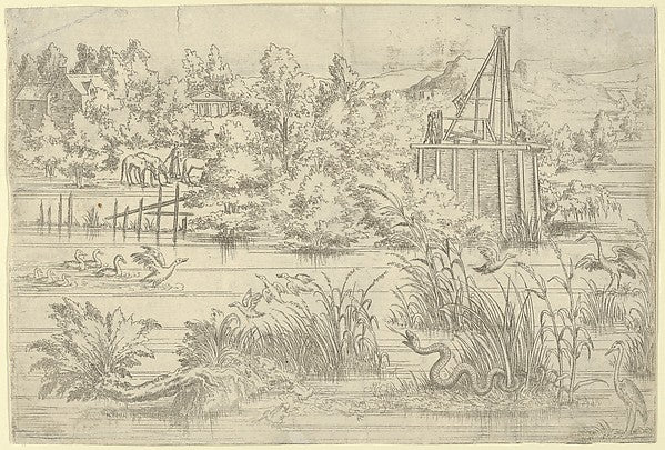 Léon Davent:Riverbank with Serpent 1540–56-16x12"(A3) Poster