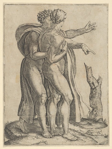 Two naked men the sons of Noah standing in profile facing ri, Poster Print