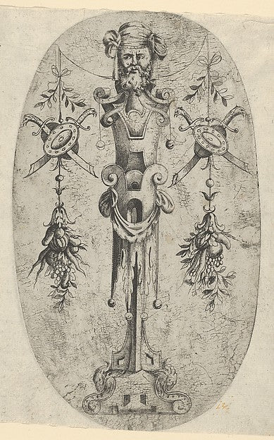 Bearded Head on a Pedestal c1543-Jean Mignon,16x12"(A3) Poster