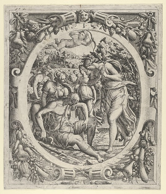 The Death of Adonis 1535–55-Jean Mignon, After Luca Penni,16x12"(A3) Poster