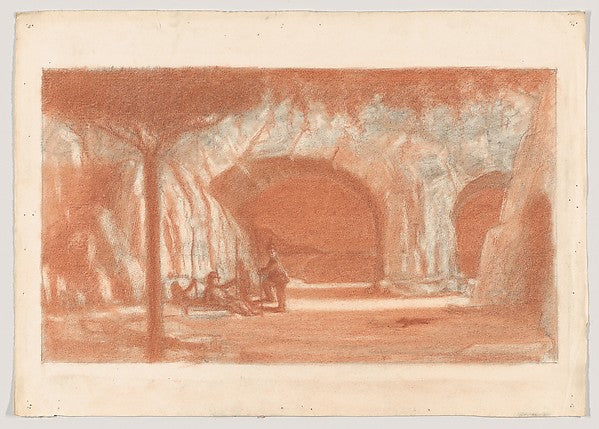 Herbert E. Crowley :Figures Resting by a Cave possibly a sta-16x12"(A3) Poster