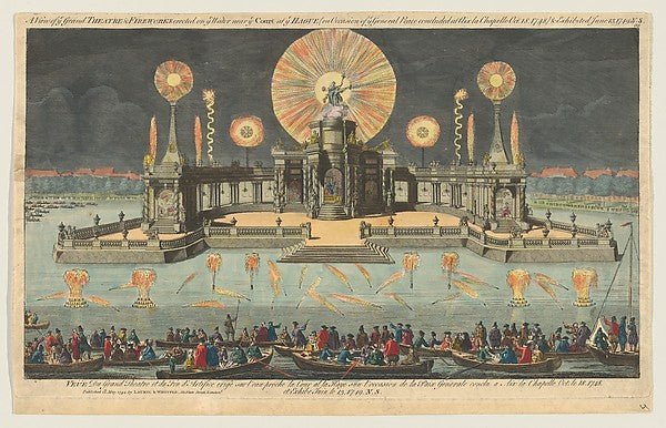A View of ye Grand Theatre & Fireworks erected on ye Water nea,16x12"(A3)Poster