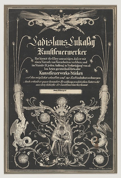 Trade card for Ladislas Lukassy Kunstfeuerwerker 19th cent-, Poster Print