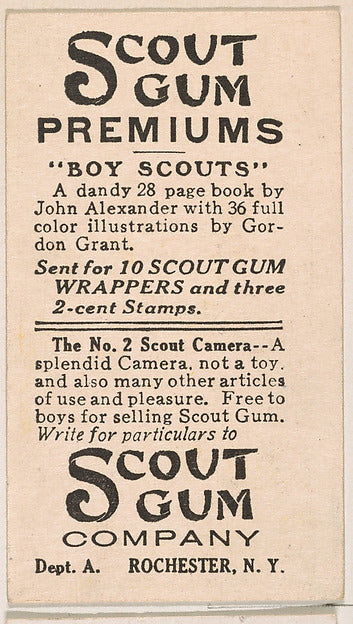 :Example of Card Verso from the Boy Scouts series issued by-16x12"(A3) Poster