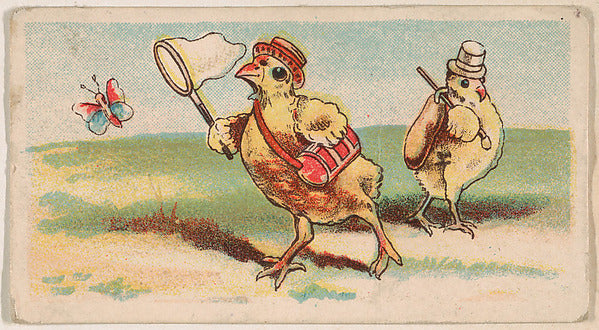 :Easter chicks running with butterfly nets from the Easter S-16x12"(A3) Poster