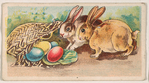 :Two rabbits examine colorful Easter eggs from the Easter Su-16x12"(A3) Poster