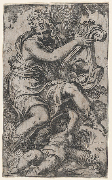 Apollo with Lyre and Cupid c1568-Paolo Farinati, Poster Print Wall Art