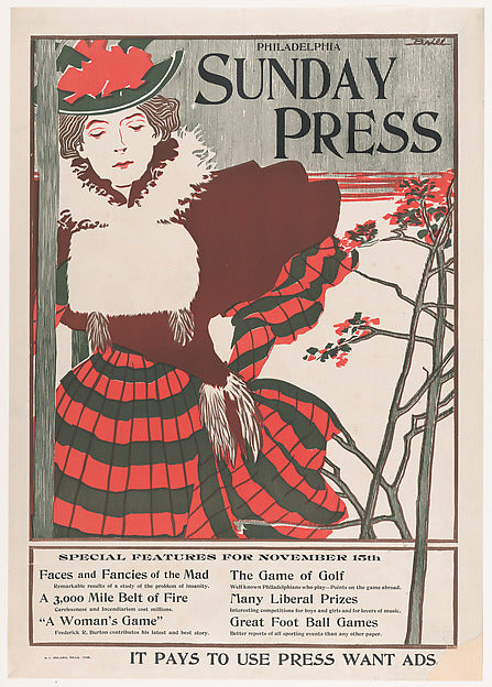 Philadelphia Sunday Press: November 15 second half 19th cent-G,16x12"(A3)Poster