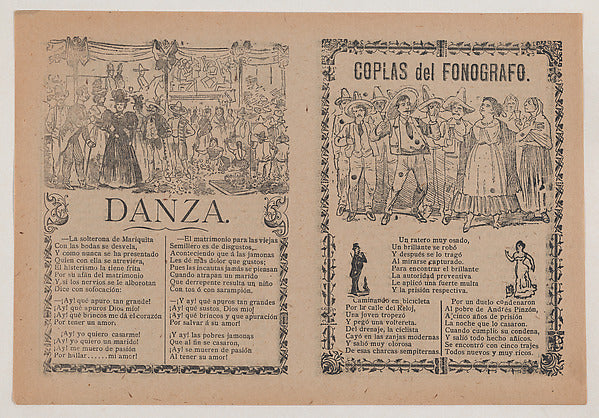José Guadalupe Posada:Broadsheet with two different songs sh-16x12"(A3) Poster