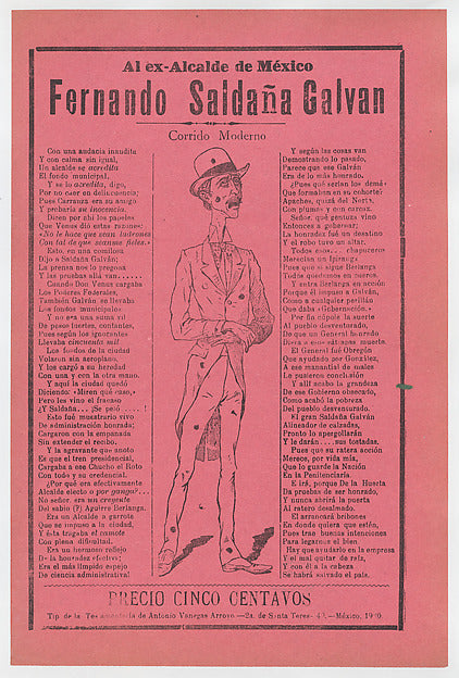 José Guadalupe Posada:Broadsheet relating to the ex mayor of-16x12"(A3) Poster