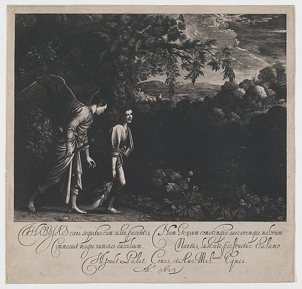 Tobias and the Angel 1613-Hendrick Goudt,after Adam Elsheime,16x12"(A3)Poster