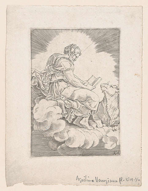 Saint Luke dated 1518-Agostino Veneziano , After Giulio Romano,16x12"(A3) Poster