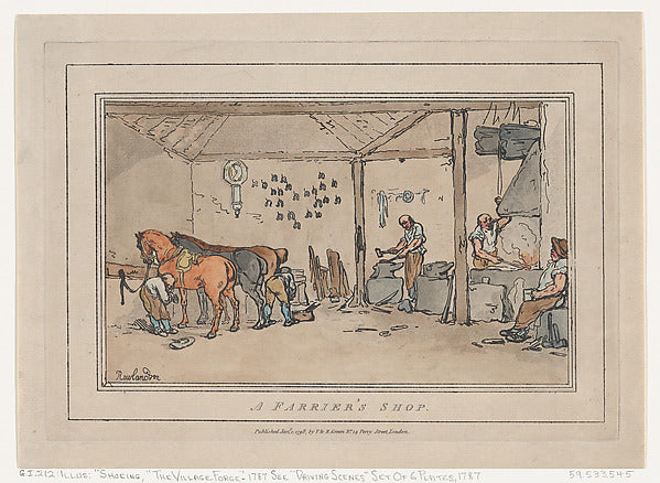 Thomas Rowlandson:A Farrier's Shop January 1, 1798-16x12"(A3) Poster