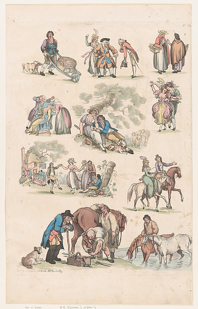 Thomas Rowlandson:Outlines of Figures Landscapes and Horses -16x12"(A3) Poster