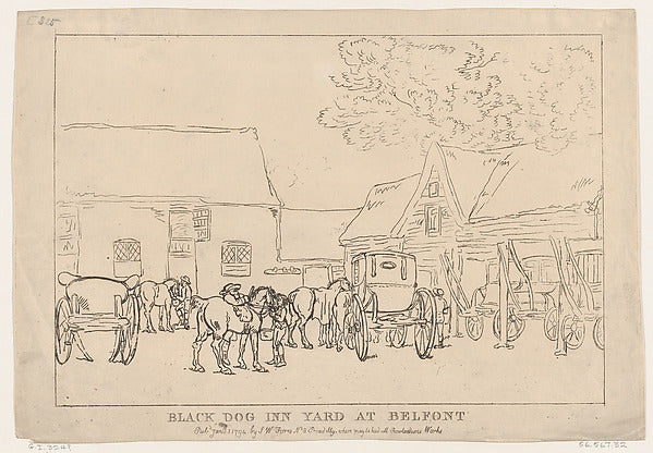 Thomas Rowlandson:Black Dog Inn Yard At Belfont January 1, 1-16x12"(A3) Poster