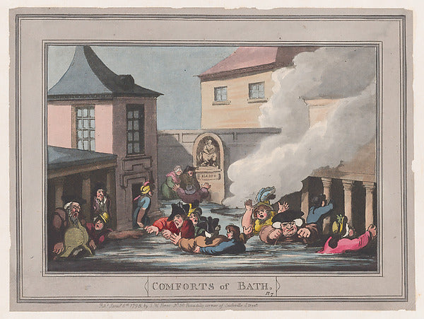 Thomas Rowlandson:Comforts of Bath Plate 7 January 6, 1798-16x12"(A3) Poster