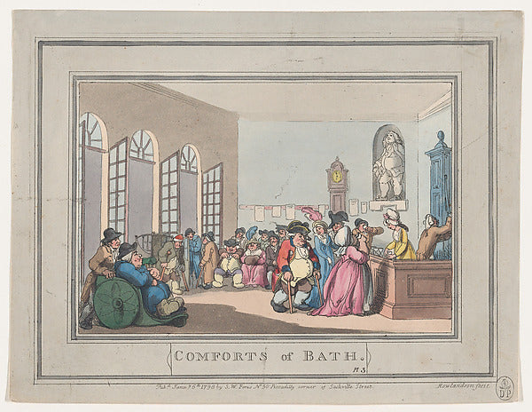 Thomas Rowlandson:Comforts of Bath Plate 3 January 6, 1798-16x12"(A3) Poster