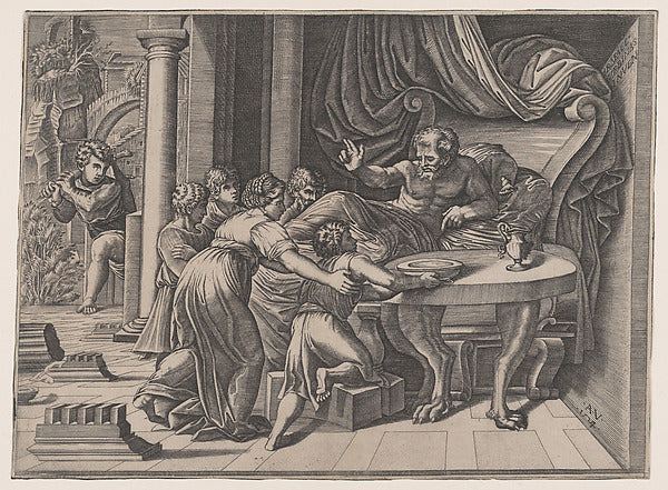 Isaac Blessing Jacob 1524-Agostino Veneziano , After Raphael , Poster Print