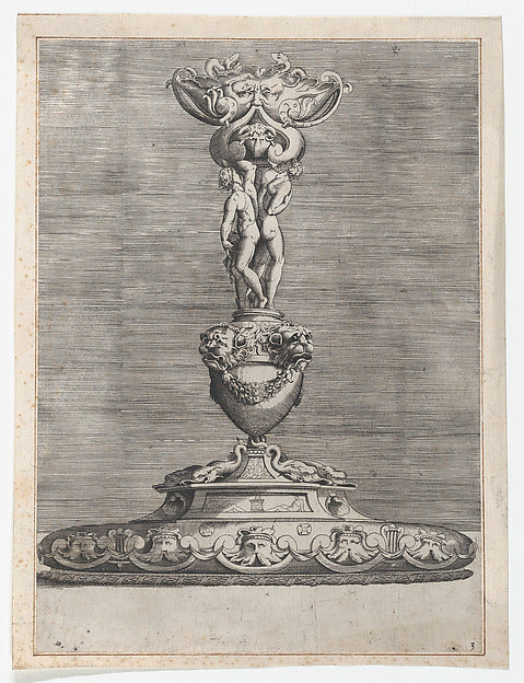 Candlestick with Two Ignudi on Top of a Vase with Lion Heads 1, Poster Print Wall Art