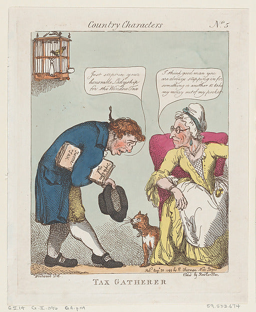 Thomas Rowlandson , After George Moutard Woodward:Tax Gather-16x12"(A3) Poster