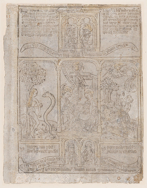 The Annunciation flanked by Eve and the Serpent and Gideon's, Poster Print Wall Art