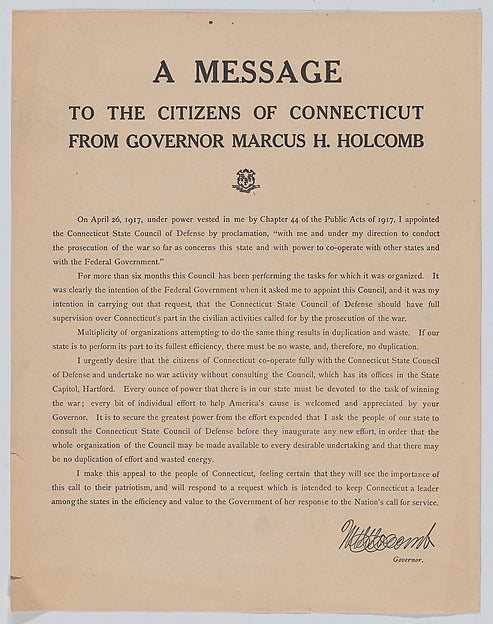 Anonymous:A message to the citizens of Connecticut from Gove-16x12"(A3) Poster