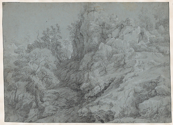 Raphael Lamar West:A Wooded and Rocky Landscape c1800-16x12"(A3) Poster