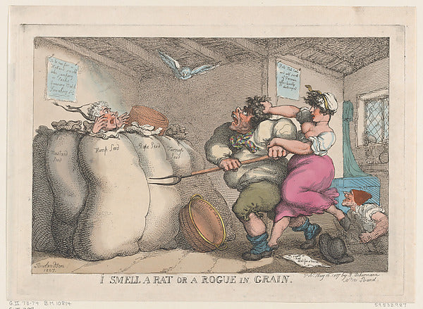 Thomas Rowlandson:I Smell a Rat or a Rogue in Grain 1807-16x12"(A3) Poster