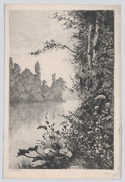 Marcel Blairat:View of Flowers and Trees along a River Bank -16x12"(A3) Poster