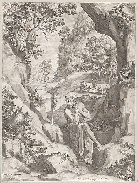Cornelis Cort , After Girolamo Muziano:St Jerome Penitent in-16x12"(A3) Poster