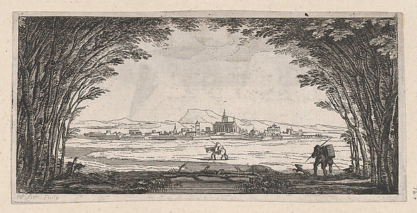 P. Benoist:View of a town with man and dog 18th century-16x12"(A3) Poster