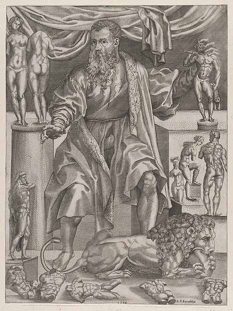 Portrait of Baccio Bandinelli with Lion 1548-Anonymous,16th c, Poster Print Wall Art