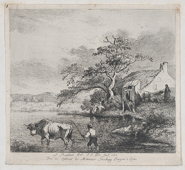 Herdsman and Bull after Ruisdael 1772-Jean Jacques de Boissie,16x12"(A3) Poster