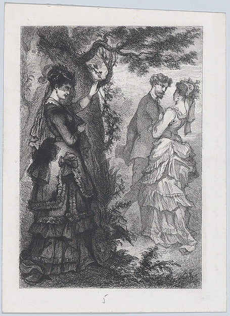 Possibly J. Cariven:A Woman Watching a Couple from Behind a -16x12"(A3) Poster
