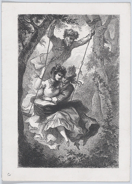 Possibly J. Cariven:A Man Pushing Two Women on a Swing nd-16x12"(A3) Poster