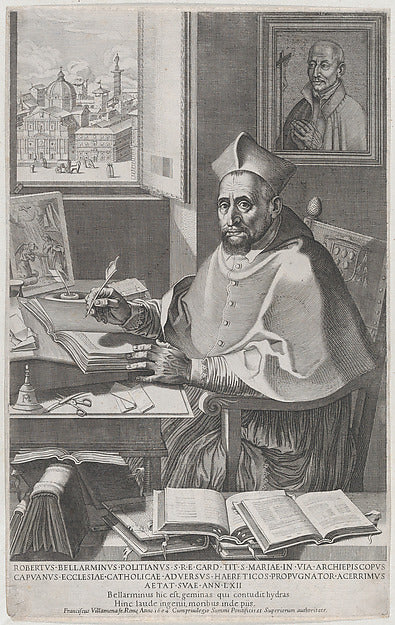 Cardinal Roberto Bellarmino at his desk writing 1604-Francesc,16x12"(A3) Poster