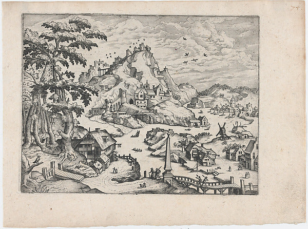 River Valley with Obelisk c1570-Anonymous,Netherlandish,late, Poster Print