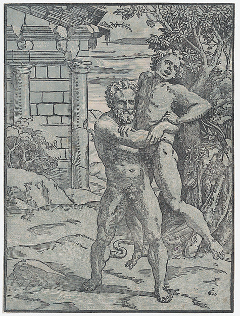 Hercules and Antaeus 1510–30-Ugo da Carpi,After Raphael , Poster Print Wall Art