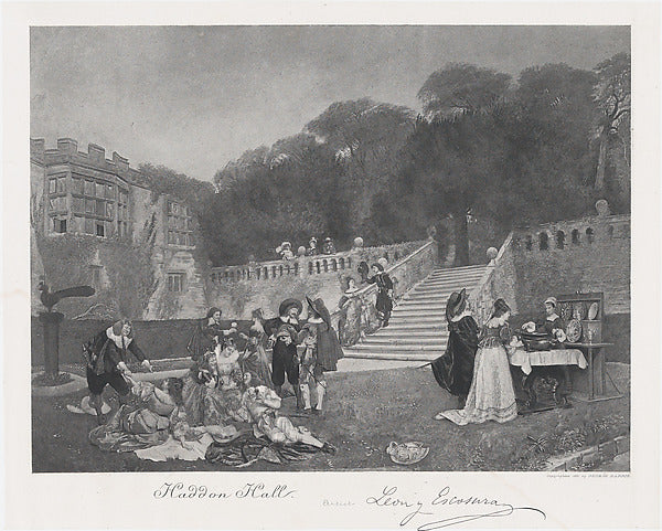 After Ignacio de León y Escosura:Haddon Hall with elegantly -16x12"(A3) Poster