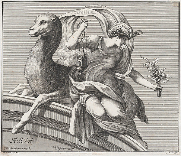 Johann Justin Preissler , after Edme Bouchardon:Asia 1732-16x12"(A3) Poster
