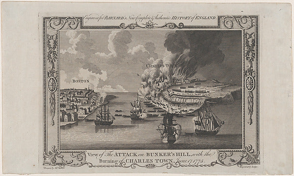 View of the Attack on Bunker's Hill with the Burning of Charl, Poster Print Wall Art